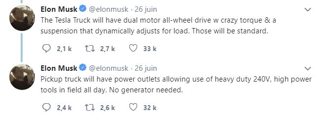 Les futurs détails techniques du pick up Tesla selon Elon Musk